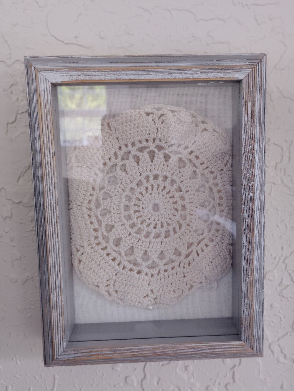5x7 Shadow Box Framed Crochet Doily Wall Art - Cream